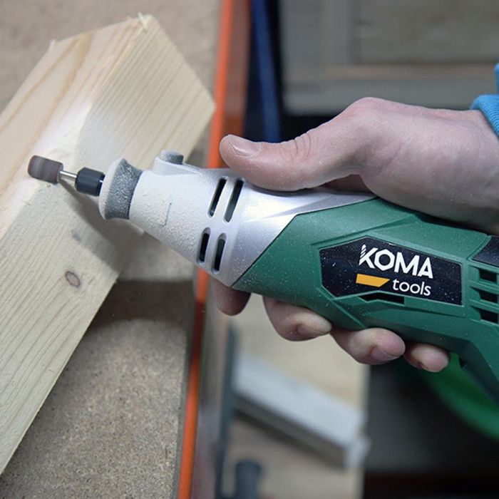 Koma Tools MR-170 Herramienta Multiusos Rotativa 170W con 190 Accesorios y Cable Flexible, Verde/Plateado, 23.5 x 7 cm 3
