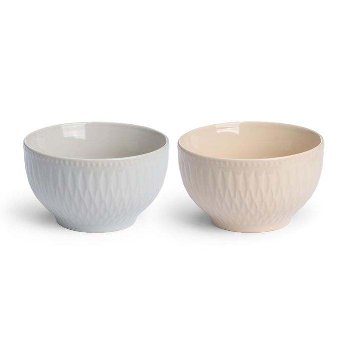 Vessia Bowl de Desayuno de Cerámica Surtido en 2 Colores Claros (Beige y Gris) 650 ml - 14.3 x 14.3 x 8.5 cm (Set de 24)