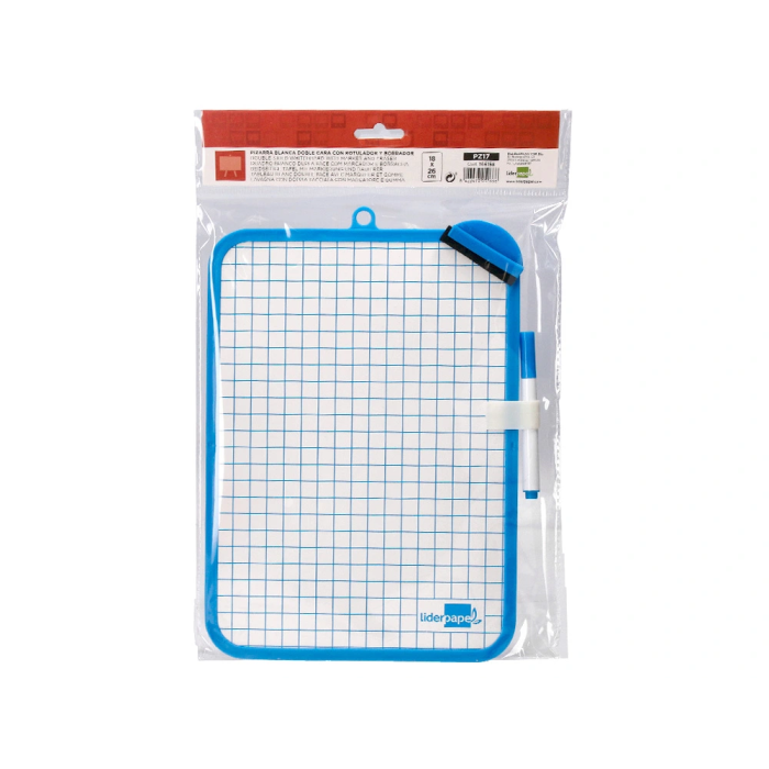 Liderpapel Pizarra Blanca 18x26 cm Doble Cara Lisa y Cuadriculada con Rotulador y Borrador 7