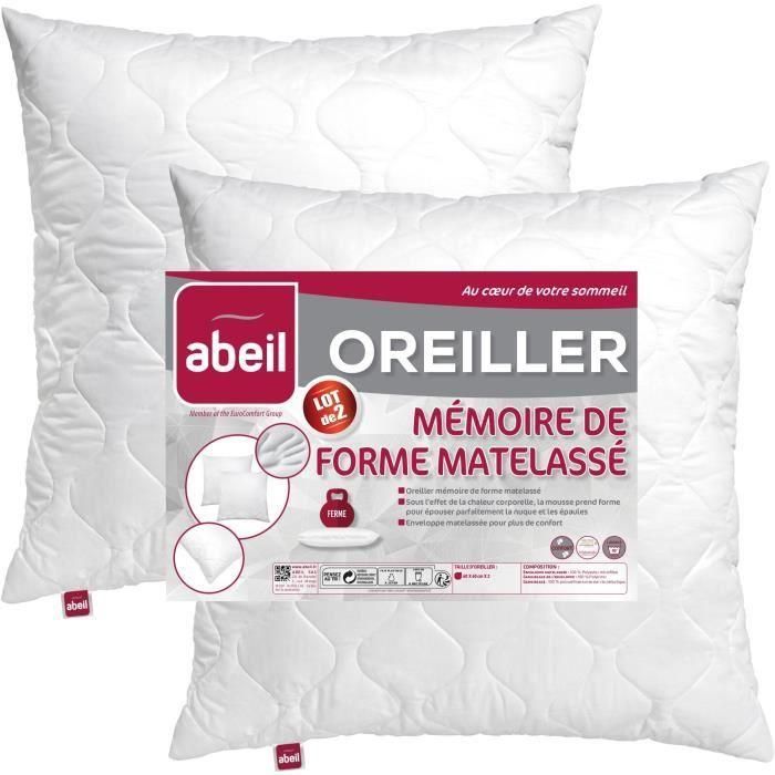 ABEIL Lote de 2 almohadas de memoria acolchadas 60x60 cm blanco ABEIL Lote de 2 almohadas de memoria acolchadas 60x60 cm blanco