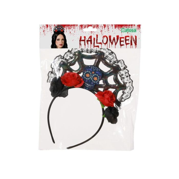 Diadema Halloween Telaraña Negro Rojo Mujer Adulto 1