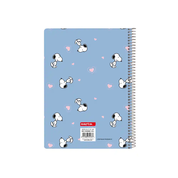 Safta Cuaderno espiral cuarto 80h 60gr cuadro 4 mm tapa extradura Snoopy 1