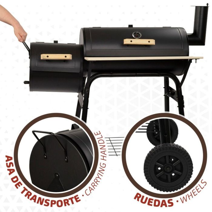 Barbacoa de Carbón con Ruedas Aktive Acero Plástico Metal esmaltado 106 x 106 x 61 cm Negro 2 Barbacoa de Carbón con Ruedas Aktive Acero Plástico Metal esmaltado 106 x 106 x 61 cm Negro 2