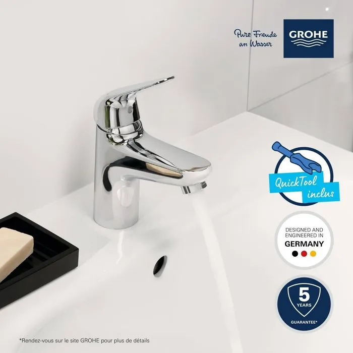 Grohe 24323001 Mezclador Monomando de Lavabo Cromo Talla S Apertura Agua Fría Ahorro Agua Desagüe Click-Clack 2