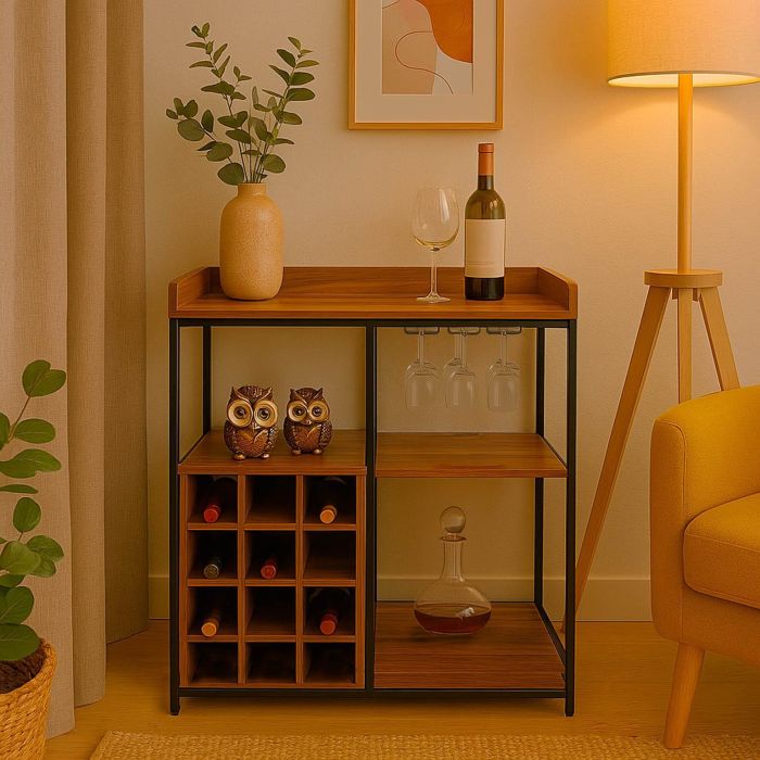 Mueble Botellero VERSA para 12 Botellas, 34x81x70 cm, Madera MDF y Metal 2 Mueble Botellero VERSA para 12 Botellas, 34x81x70 cm, Madera MDF y Metal 2