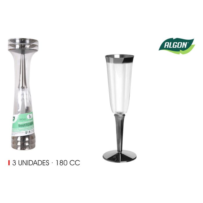 Set de 3 Copas Cava Pie Plata 180 ml Algon (36 Unidades) Set de 3 Copas Cava Pie Plata 180 ml Algon (36 Unidades)