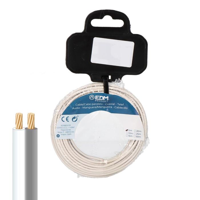 Edm Carrete cable paralelo audio 2x0,75 mm² blanco/gris 15 m