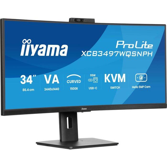 Iiyama Monitor XCB3497WQSNPH-B1 Curvo VA UWQHD 34'' Cámara 5MP Windows Hello KVM USB-C 95W 3