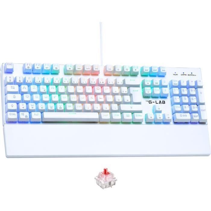 Teclado Gaming - The G-Lab - KEYZ RUBIDIUM - Mecánico (Interruptor Rojo) - Reposamuñecas - RGB - Con Cable - Azerty - Blanco Teclado Gaming - The G-Lab - KEYZ RUBIDIUM - Mecánico (Interruptor Rojo) - Reposamuñecas - RGB - Con Cable - Azerty - Blanco