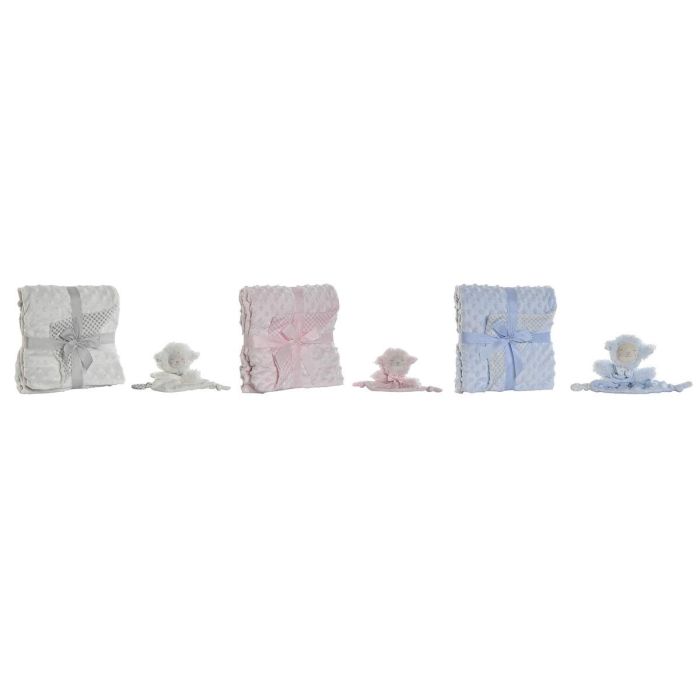 Peluche Manta Baby DKD Home Decor Azul Rosa 100 x 10 x 75 cm Set de 2 (3 Unidades)