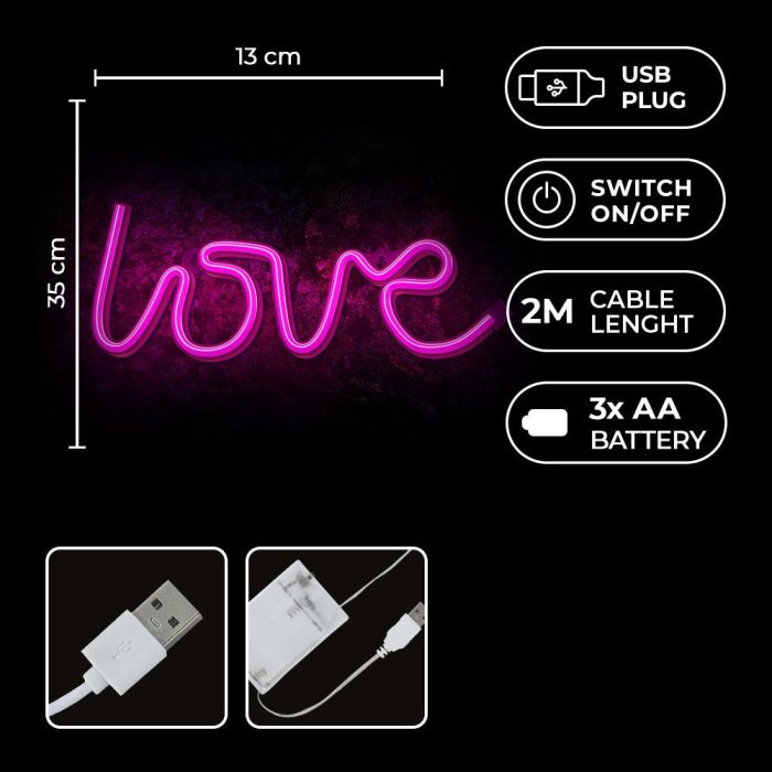 Forever Lampara Neon LED Love Pink - Iluminación Decorativa, Tecnología LED Eficiente, Funciona con USB o Pilas AA, Rosa 1 Forever Lampara Neon LED Love Pink - Iluminación Decorativa, Tecnología LED Eficiente, Funciona con USB o Pilas AA, Rosa 1