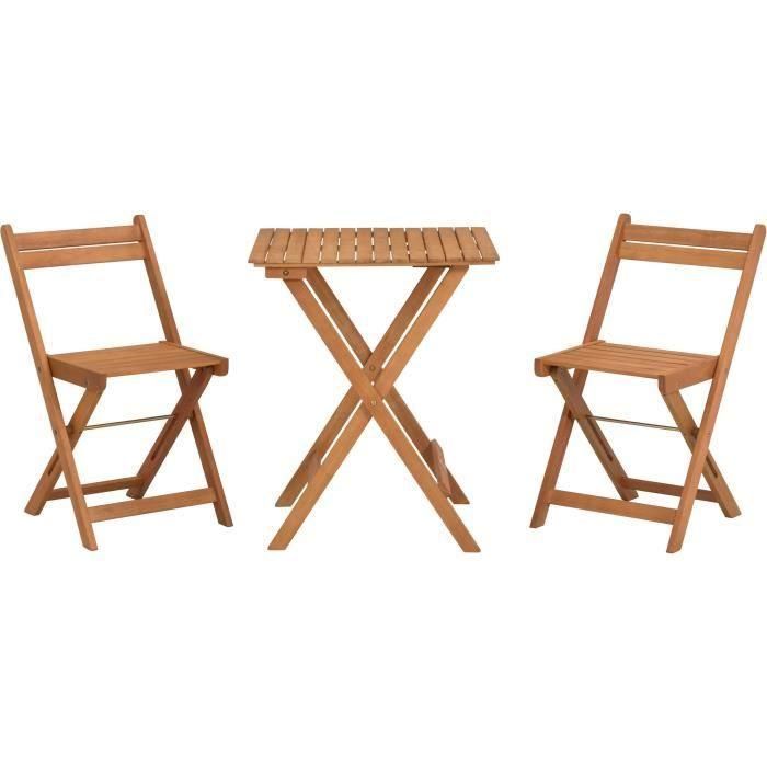 Set de madera de acacia FSC: compuesto por una mesa cuadrada y 2 sillas plegables Set de madera de acacia FSC: compuesto por una mesa cuadrada y 2 sillas plegables