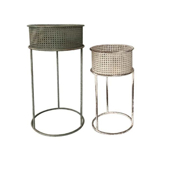 DKD Home Decor Macetero Vintage de Metal (100% Metal), Set de 2 unidades, Color Blanco y Gris, Medidas 33 x 33 x 70 cm