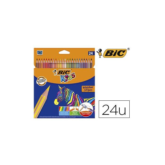 Bic Lápices De Colores Kids Evolution Stripes C-Surtidos Estuche 24 Ud