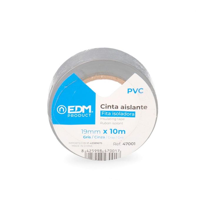 Edm Cinta Aislante Supra Gris 19 mm x 10 m PVC Resistente Electricidad Alta Calidad 1