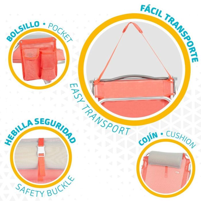 Silla Plegable con Reposacabezas Aktive Flamingo Coral 51 x 76 x 45 cm (2 Unidades) 1 Silla Plegable con Reposacabezas Aktive Flamingo Coral 51 x 76 x 45 cm (2 Unidades) 1