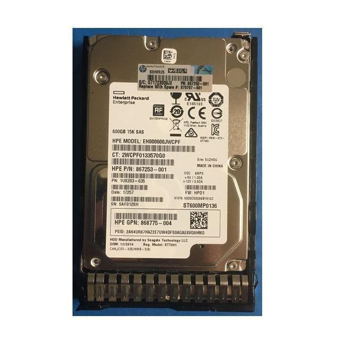 Hewlett Packard Enterprise 600GB, 2.5", 12G SAS, 15K rpm, SFF, Ent, 512e 1