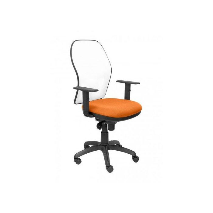 Silla Piqueras Y Crespo Jorquera Brazos Regulables Mecanismo Sincro Con Regulador De Tension Respaldo De Malla Blanca Y Asiento Tapizado Bali Naranja