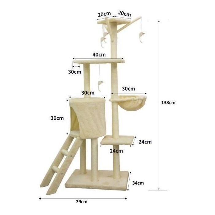 JIPSY ALC12 Árbol para Gatos Mediano con Nicho, Rascador de Sisal y Felpa, 3 Plataformas y Escalera Beige 79x34x138 cm 2 JIPSY ALC12 Árbol para Gatos Mediano con Nicho, Rascador de Sisal y Felpa, 3 Plataformas y Escalera Beige 79x34x138 cm 2