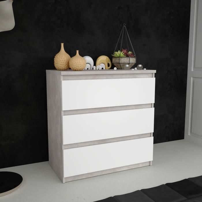 Cómoda CHELSEA 3 Cajones - Color blanco/hormigón claro - An 77,2 x Pr 42 x Al 79,9 cm 1 Cómoda CHELSEA 3 Cajones - Color blanco/hormigón claro - An 77,2 x Pr 42 x Al 79,9 cm 1