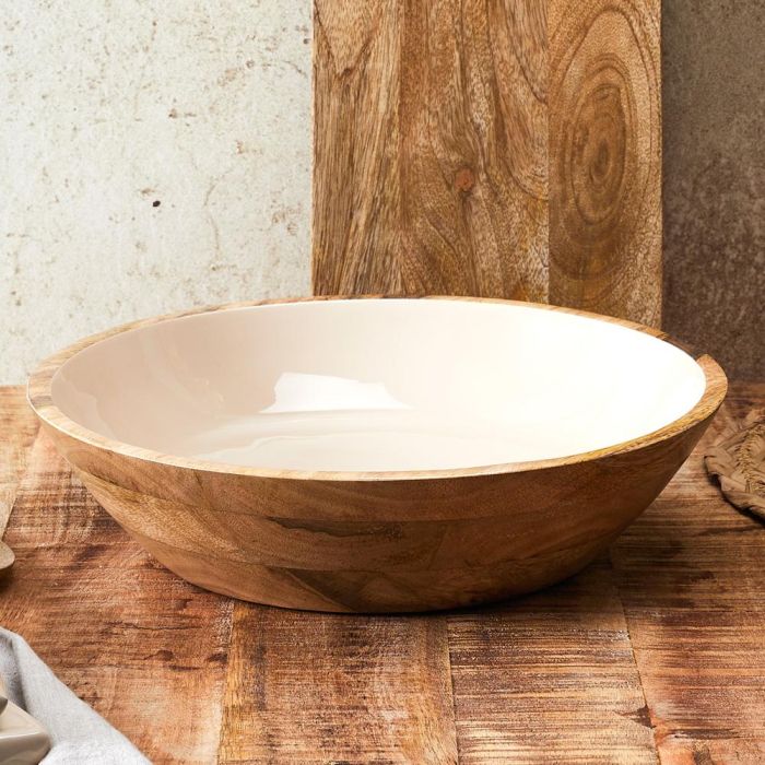 Home Deco Factory Ensaladera Dune Crema Colección Mirage de Madera de Mango Diámetro 33 cm x 7.5 cm Alto 1 Home Deco Factory Ensaladera Dune Crema Colección Mirage de Madera de Mango Diámetro 33 cm x 7.5 cm Alto 1