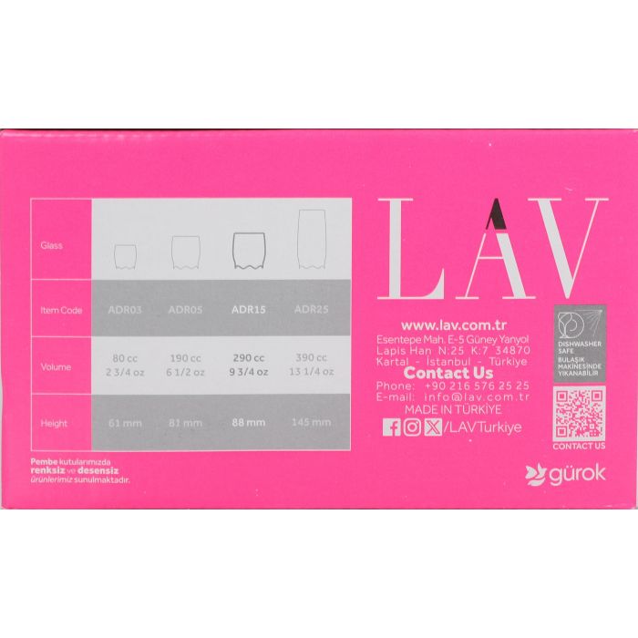 Lav Set 6 Vasos Agua 290 cc Adora 7x7x8.7 cm (8 Cajas)