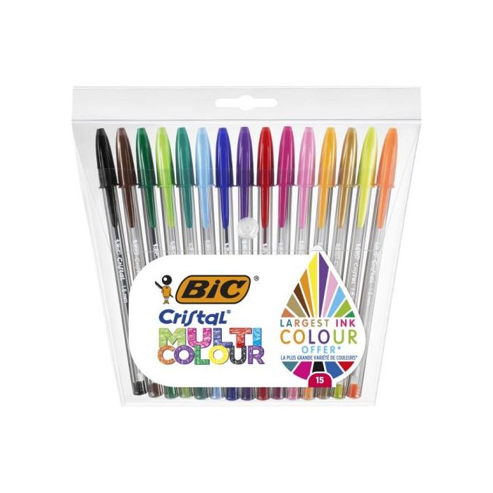 Bic Bolígrafo Cristal Multicolor, 15 Colores Diferentes, Blíster 15 Unidades 0 Bic Bolígrafo Cristal Multicolor, 15 Colores Diferentes, Blíster 15 Unidades 0