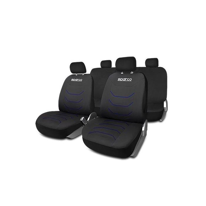 Sparco Cs6 SPCS441BL Juego Fundas de Asiento Coche Modelo Corsa Negro y Azul Universal 5 Cabezales Lavable Polyester Foam 2mm