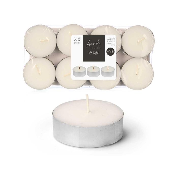 Set 8 Tea Light Maxi 9 Horas Acorde, 23x11.5x2 cm, Blanco (24 Unidades) Set 8 Tea Light Maxi 9 Horas Acorde, 23x11.5x2 cm, Blanco (24 Unidades)