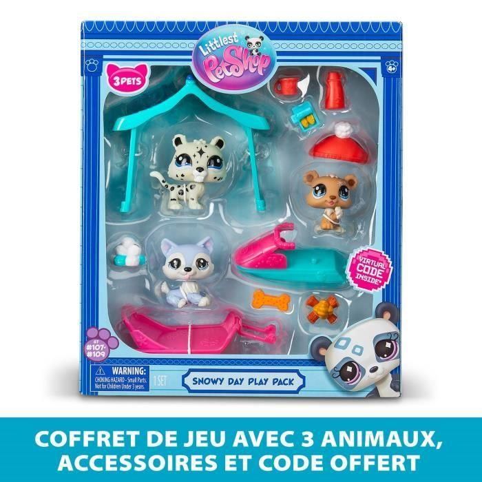 Bandai BAN3701405822880 Littlest Pet Shop Pack Temático Nieve 3 Mascotas y Accesorios 1