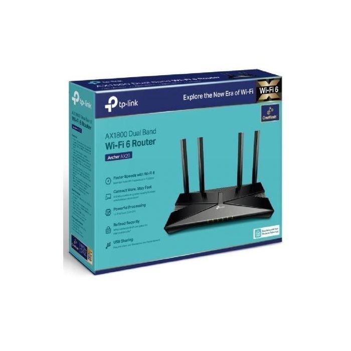 TP-LINK Archer AX20 Router AX3000 WiFi 6 Gigabit, Doble Banda, Negro (Archer AX20 Black)