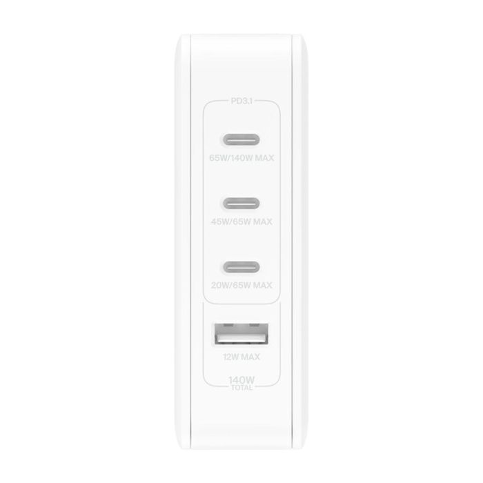 Belkin Cargador 140W GaN 4 Puertos USB-C y USB-A con Enchufes UK, EU, US para Carga Rápida de Dispositivos Universales 2 Belkin Cargador 140W GaN 4 Puertos USB-C y USB-A con Enchufes UK, EU, US para Carga Rápida de Dispositivos Universales 2