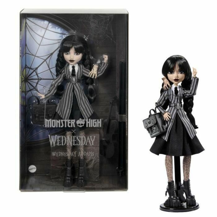 Monster High Muñeca Miércoles Addams en Uniforme con Cosa HXJ04