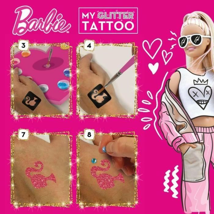Lisciani Giochi Kit de tatuajes con purpurina de Barbie - Crea tatuajes coloridos y brillantes con glitter y gemas adhesivas 1