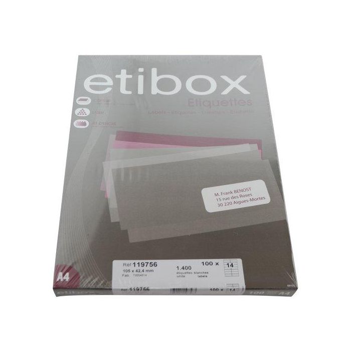 Etiquetas Adh.Impr. A4 Blanca Caja 100H C.Rectos 105X 42,4 Mm 1.400 Uds.