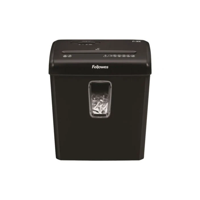 Fellowes P-30C Destructora de Papel, Corte en Partículas 4x34mm, 6 Hojas, Uso Ocasional, Negra