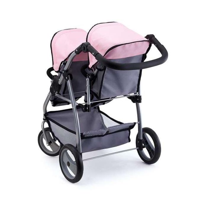 Coche de muñeca gemelar gris/rosa 76x63x4 6cm 3