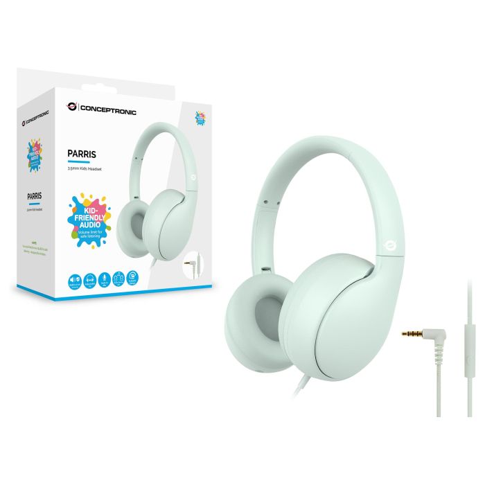 Conceptronic Auriculares Diadema PARRIS04GT para Niños con Limitador Volumen 85dB, Color Verde, Alámbrico con Micrófono Integrado, Plegable, Conexión 3.5mm, 1.6m 2 Conceptronic Auriculares Diadema PARRIS04GT para Niños con Limitador Volumen 85dB, Color Verde, Alámbrico con Micrófono Integrado, Plegable, Conexión 3.5mm, 1.6m 2