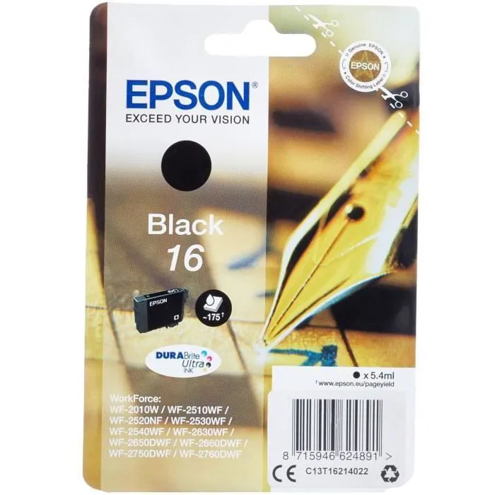 Epson 16 Cartucho de Tinta Negro/Blanco Estándar - 5.4ml, 175 Páginas, 1 Unidad - Tinta Impresión Papel 1