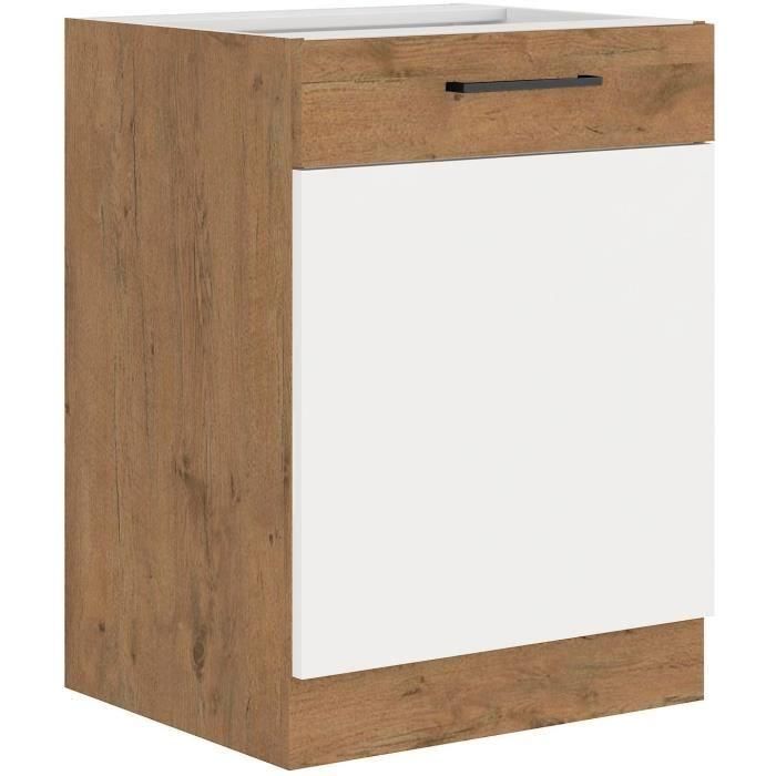 ROCK - Mueble bajo - Roble Lancelot y melamina blanco brillo - 60 cm - 1 puerta batiente 1 ROCK - Mueble bajo - Roble Lancelot y melamina blanco brillo - 60 cm - 1 puerta batiente 1