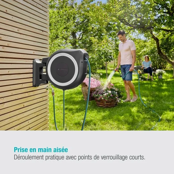 Gardena Enrollador de Manguera Automático de Pared RollUp M/L 25 m con Borde Blanco 4