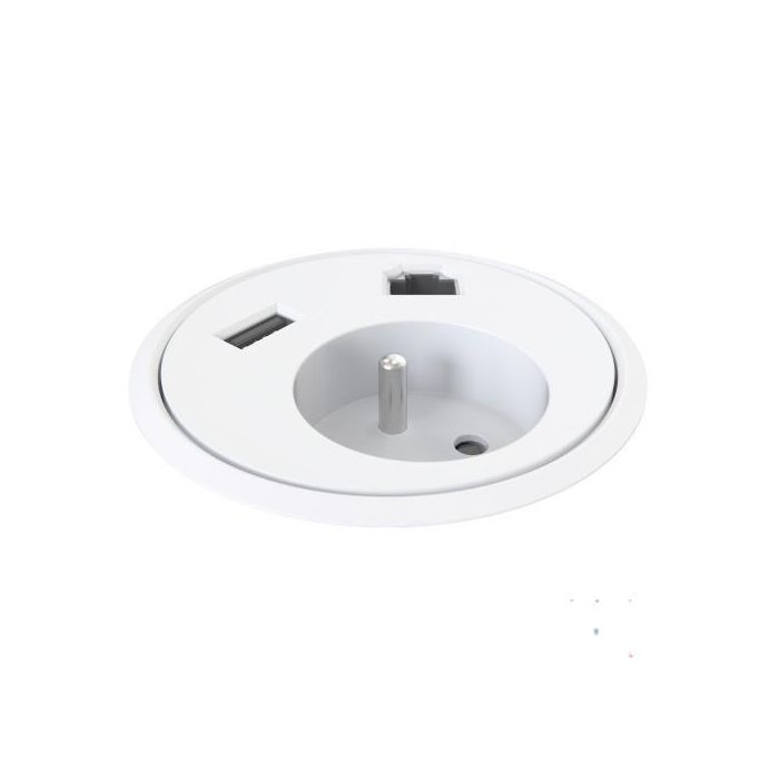 Kondator Type E | Toma Satélite de Escritorio RJ45 CAT6, Cargador USB 5V 2100mA, Blanco para Mesas y Conferencias
