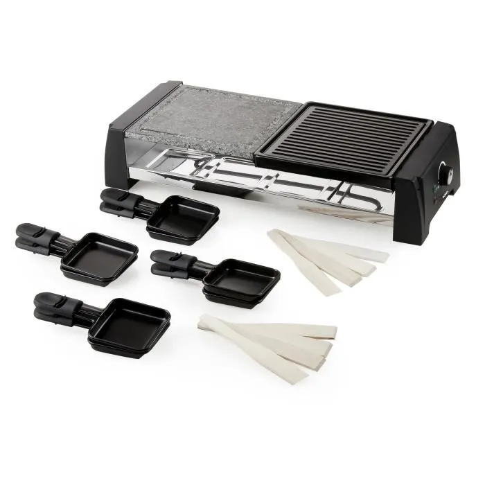 Domo Raclette DO9190G para 8 Personas - Negro 1200W con Termostato Ajustable, Parrilla y Piedra Natural 1