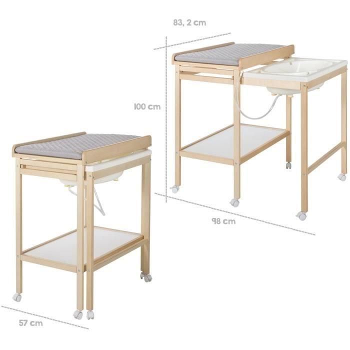 Roba ROB4005317313931 Cambiador con bañera deslizante, colchón hidrófugo estilo Roba Gris, estante de almacenaje, madera natural 5