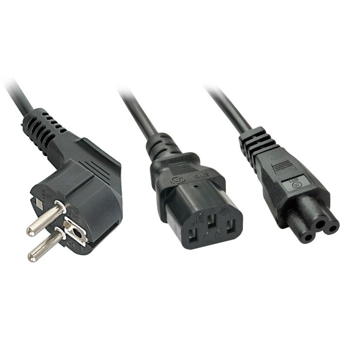 Lindy Cable de Corriente en Y Schuko a IEC C13 y IEC C5, 2m, para Uso Profesional, Resistente a Altas Temperaturas (-10 a 70°C)