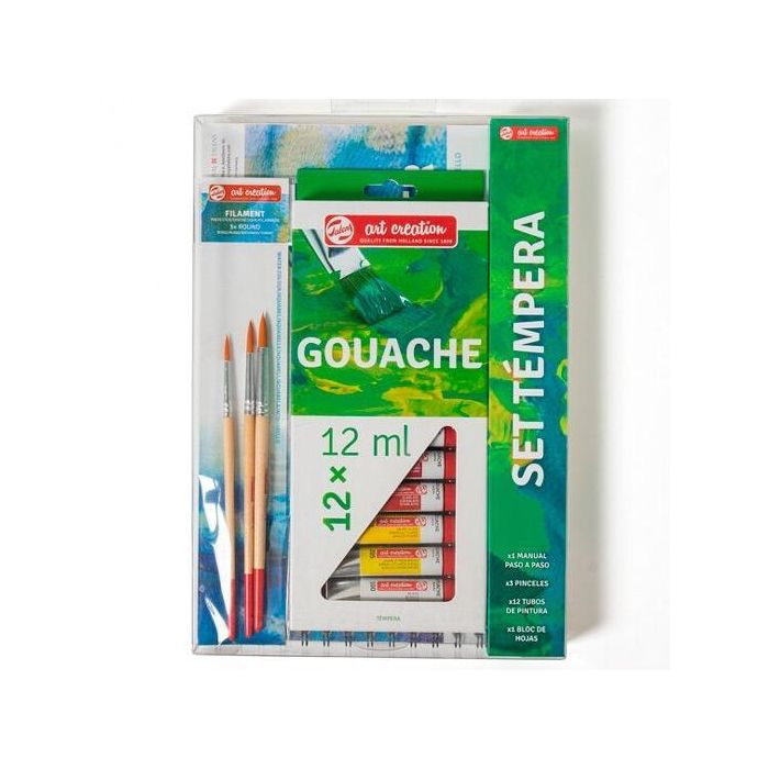 Talens Set de Témpera Art Creation 12 Tubos X 12 mL Colores Surtidos Incluye Pinceles y Bloc