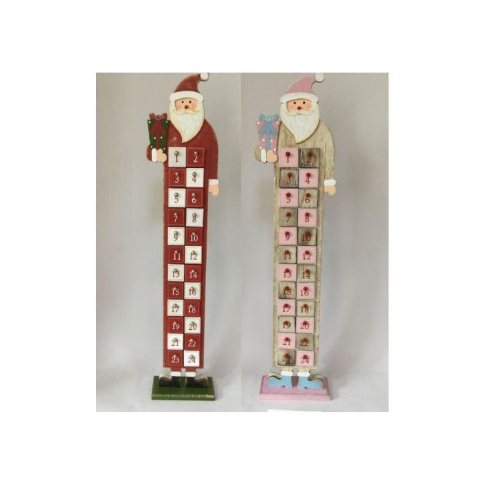 DKD Home Decor Calendario de Adviento Navidad Tradicional en Madera Papá Noel Rojo y Blanco, 64x14x7 cm, Pack de 2 unidades