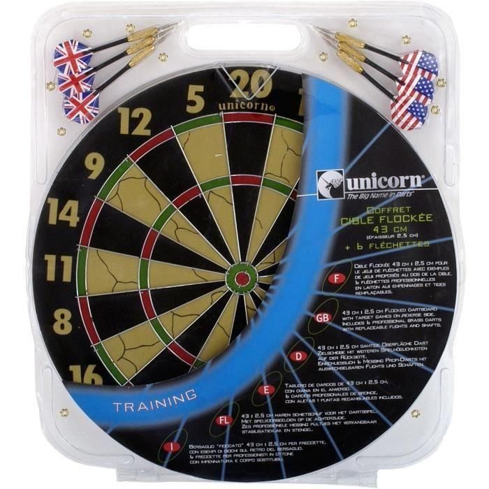 UNICORNIO Target Box Flocado Diámetro 43 cm con 6 dardos alados UNICORNIO Target Box Flocado Diámetro 43 cm con 6 dardos alados