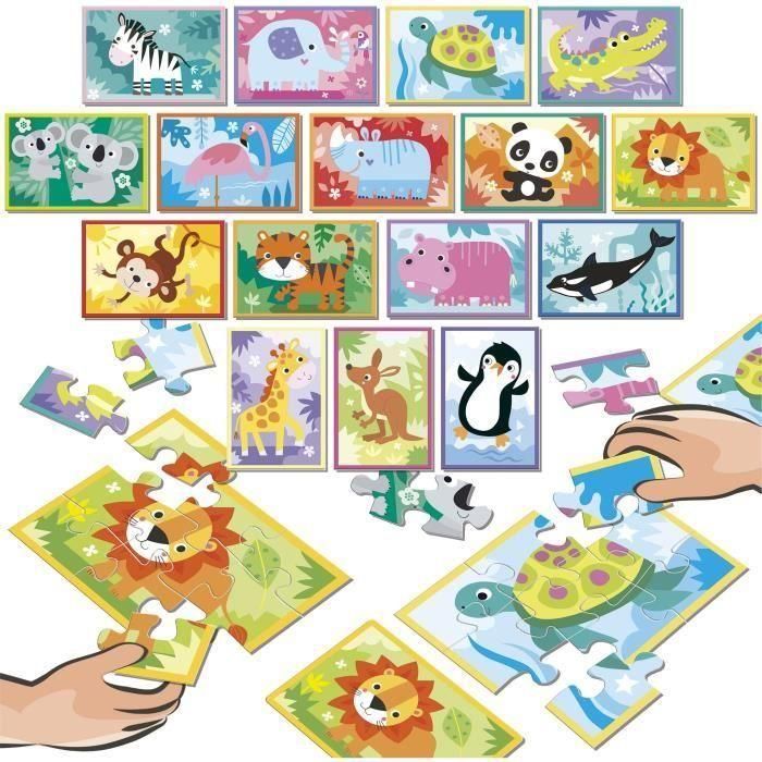 Educa EDU1747456973337 Puzzle Battle Jr Animales 16 puzzles de 9 piezas, para niños a partir de 4 años 1