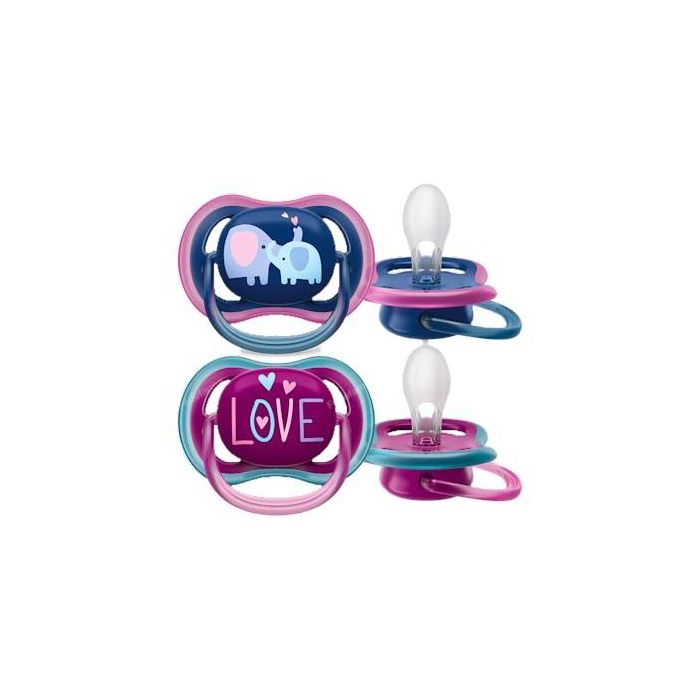 Chupete Ultra Air +18 M Elefante/Love Niña 2 Uds Scf349/22